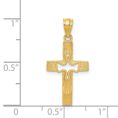 14K Dove Cross Pendant, 26 x 13mm