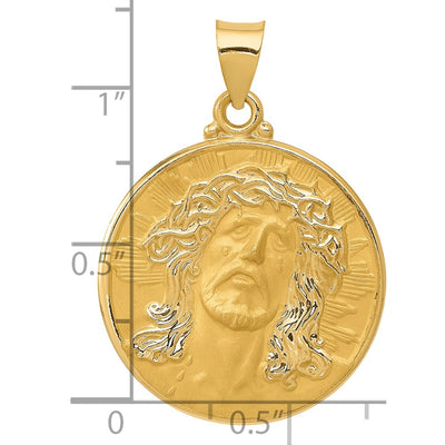 14K Head of Christ Medal Hollow Round Pendant