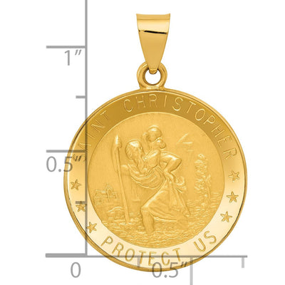 14K Saint Christopher Medal Hollow Pendant, 32 x 22.75mm