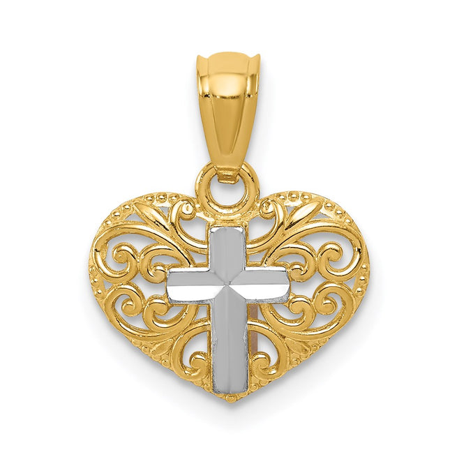 14k Yellow & Rhodium Pendants Style REL158 - Classique Jewelry Inc.