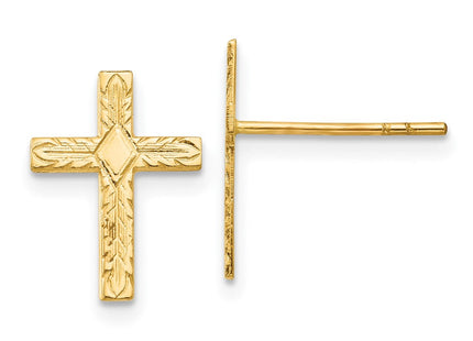 14k Polished & Textured Cross Earrings (Style REL171)