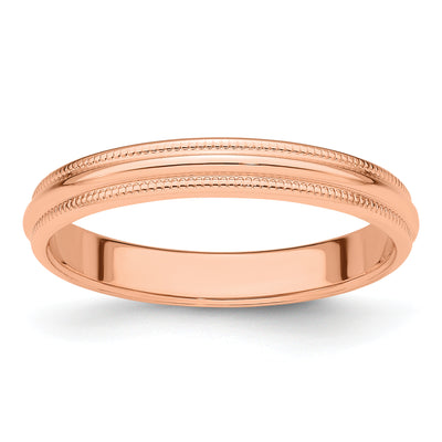 14K Rose Gold Milgrain Half Round Wedding Band