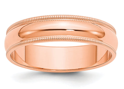 14k Rose Gold Milgrain Half Round Wedding Band