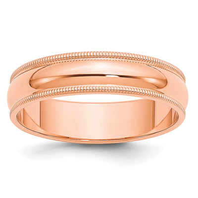 14K Rose Gold Milgrain Half Round Wedding Band