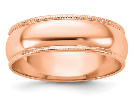 14k Rose Gold Milgrain Half Round Wedding Band