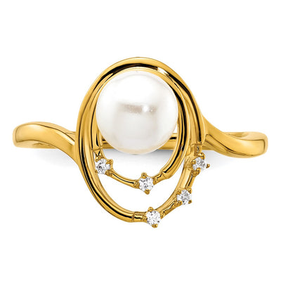 14K Polished 1/20 carat Diamond and White Freshwater Cultured Pearl Ovals Size 7 Ring