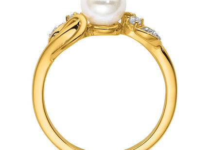 14K Polished 1/15 carat Diamond and White Freshwater Cultured Pearl Size 7 Ring (Style RM10176-008-YAA)