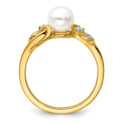 14K Polished 1/15 carat Diamond and White Freshwater Cultured Pearl Ring
