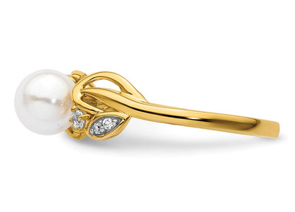 14K Polished 1/15 carat Diamond and White Freshwater Cultured Pearl Size 7 Ring (Style RM10176-008-YAA)