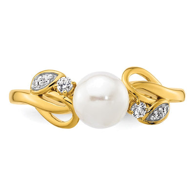 14K Polished 1/15 carat Diamond and White Freshwater Cultured Pearl Ring