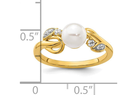 14K Polished 1/15 carat Diamond and White Freshwater Cultured Pearl Size 7 Ring (Style RM10176-008-YAA)