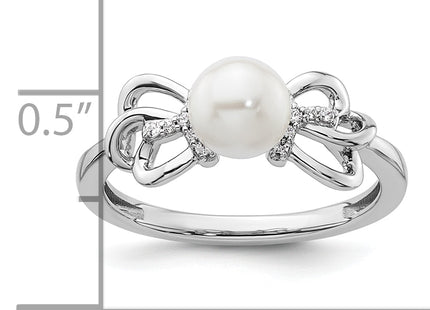 14K White Gold Polished Diamond and Pearl Fashion Ring
