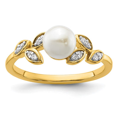 14K gold diamond leaf ring