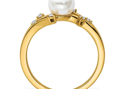 14K Polished 1/10 carat Diamond and White Freshwater Cultured Pearl Size 7 Ring (Style RM10187-009-YAA)