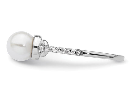 14K White Gold Polished Diamond and Pearl Fashion Ring (Style RM10188-008-WAA)