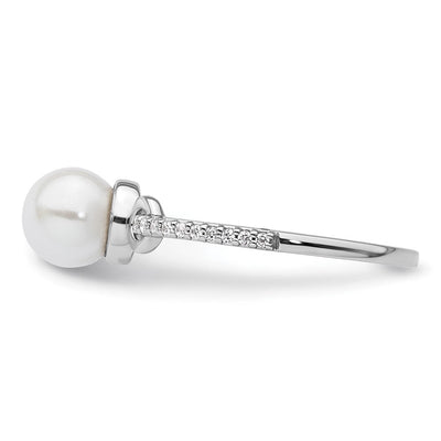 14K White Gold Polished Diamond and Pearl Fashion Ring