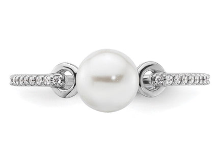 14K White Gold Polished Diamond and Pearl Fashion Ring (Style RM10188-008-WAA)