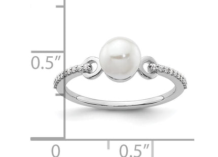 14K White Gold Polished Diamond and Pearl Fashion Ring (Style RM10188-008-WAA)