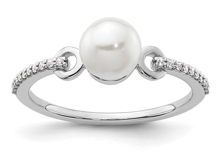 14K White Gold Polished Diamond and Pearl Fashion Ring (Style RM10188-008-WAA)