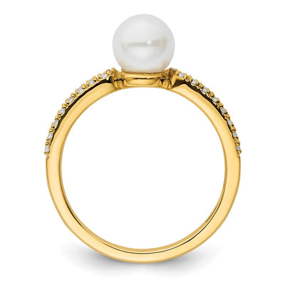 14K Polished Diamond and Pearl Fashion Ring