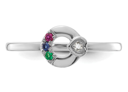 14k WG Dia. Heart W/ 3 Birthstone Mother's Circle Ring Semi-mount