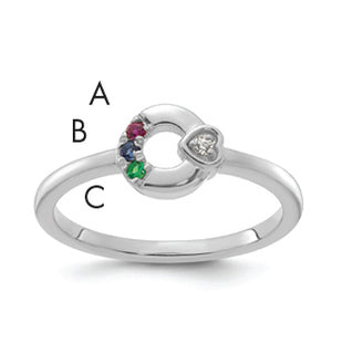 14k WG Dia. Heart W/ 3 Birthstone Mother's Circle Ring Semi-mount