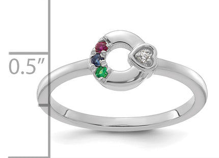 14k WG Dia. Heart W/ 3 Birthstone Mother's Circle Ring Semi-mount