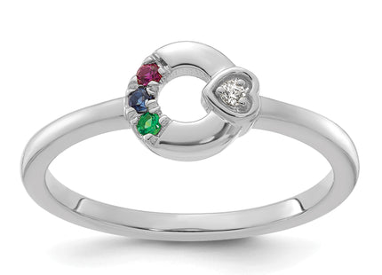 14k WG Dia. Heart W/ 3 Birthstone Mother's Circle Ring Semi-mount