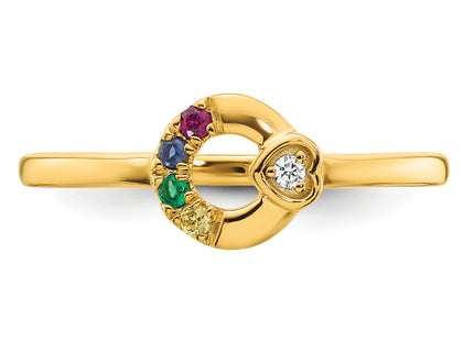 14k Diamond Heart w/ 4 Birthstone Mother's Circle Ring Semi-mount