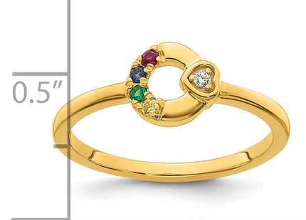 14k Diamond Heart w/ 4 Birthstone Mother's Circle Ring Semi-mount