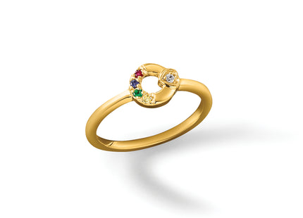 14k Diamond Heart w/ 4 Birthstone Mother's Circle Ring Semi-mount