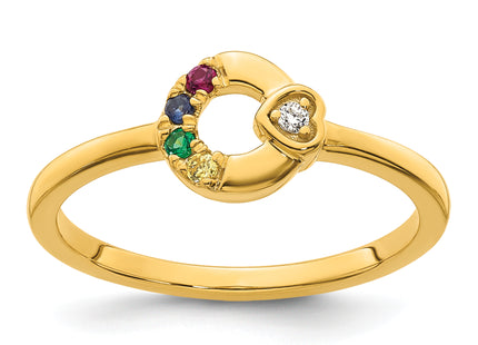 14k Diamond Heart w/ 4 Birthstone Mother's Circle Ring Semi-mount