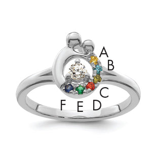 14k WG Diamond with 6 Birthstone Mother/Child Ring Semi-mount
