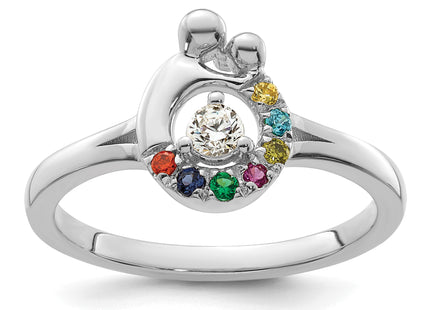 14k WG Diamond with 7 Birthstone Mother/Child Ring Semi-mount