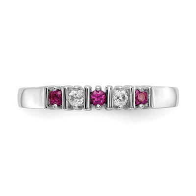 14K White Gold 1/15 carat Diamond and Ruby Complete Band