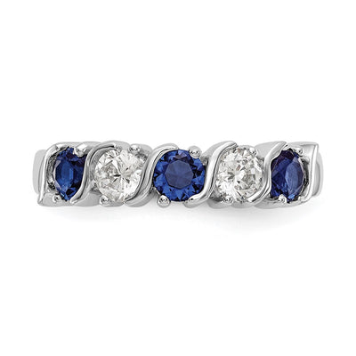 14K White Gold 3/8 carat Diamond and Blue Sapphire Complete Band