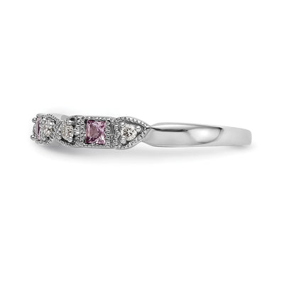 14K White Gold Heart Design 1/10 carat Diamond and Pink Sapphire Complete Band