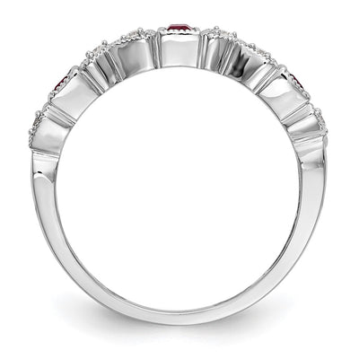 14K White Gold Heart Design 1/10 carat Diamond and Ruby Complete Band