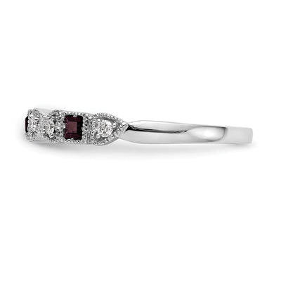 14K White Gold Heart Design 1/10 carat Diamond and Ruby Complete Band