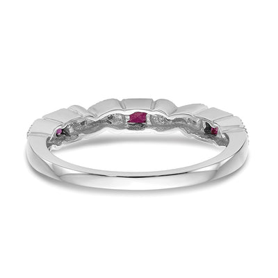 14K White Gold Heart Design 1/10 carat Diamond and Ruby Complete Band