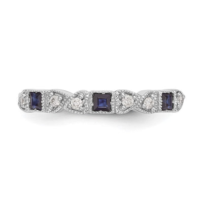 14K White Gold Heart Design 1/10 carat Diamond and Blue Sapphire Complete Band