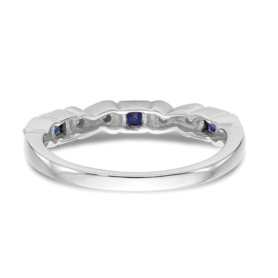 14K White Gold Heart Design 1/10 carat Diamond and Blue Sapphire Complete Band