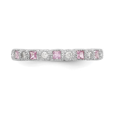14K White Gold 1/10 carat Diamond and Pink Sapphire Complete Band
