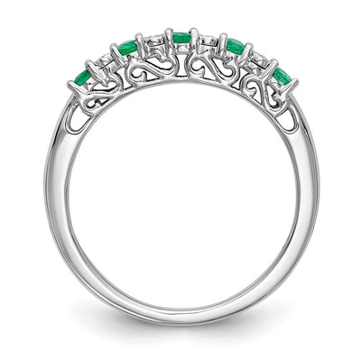14K White Gold .01 carat Diamond and Emerald Complete Band