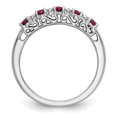 14K White Gold .01 carat Diamond and Ruby Complete Band
