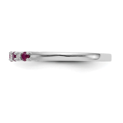 14K White Gold .01 carat Diamond and Ruby Complete Band