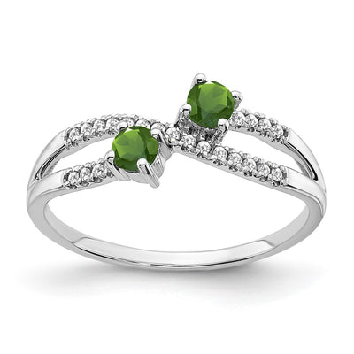 14K White Gold Two-stone Peridot and Diamond Ring