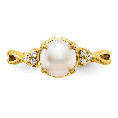 14K FWC Pearl and Diamond Ring