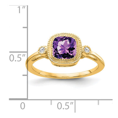 14K Cushion Amethyst and Diamond Ring