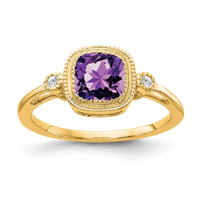 14K Cushion Amethyst and Diamond Ring